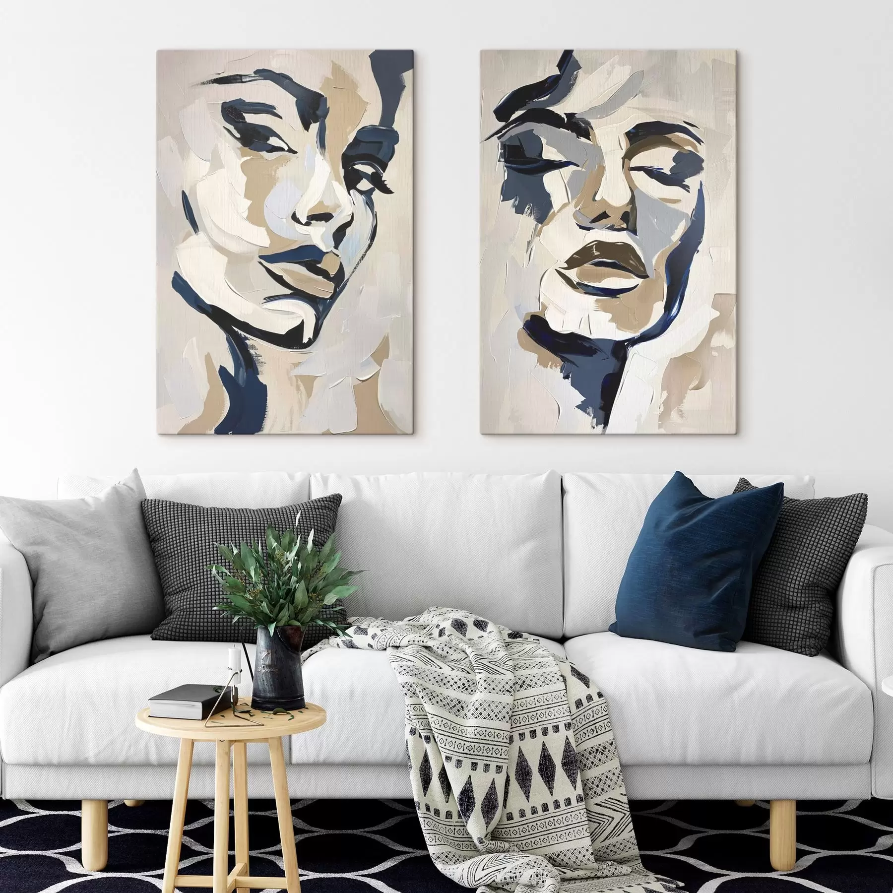  Schilderijen Abstracte gezichten van vrouwen met imitatiepenseelstreken m00713