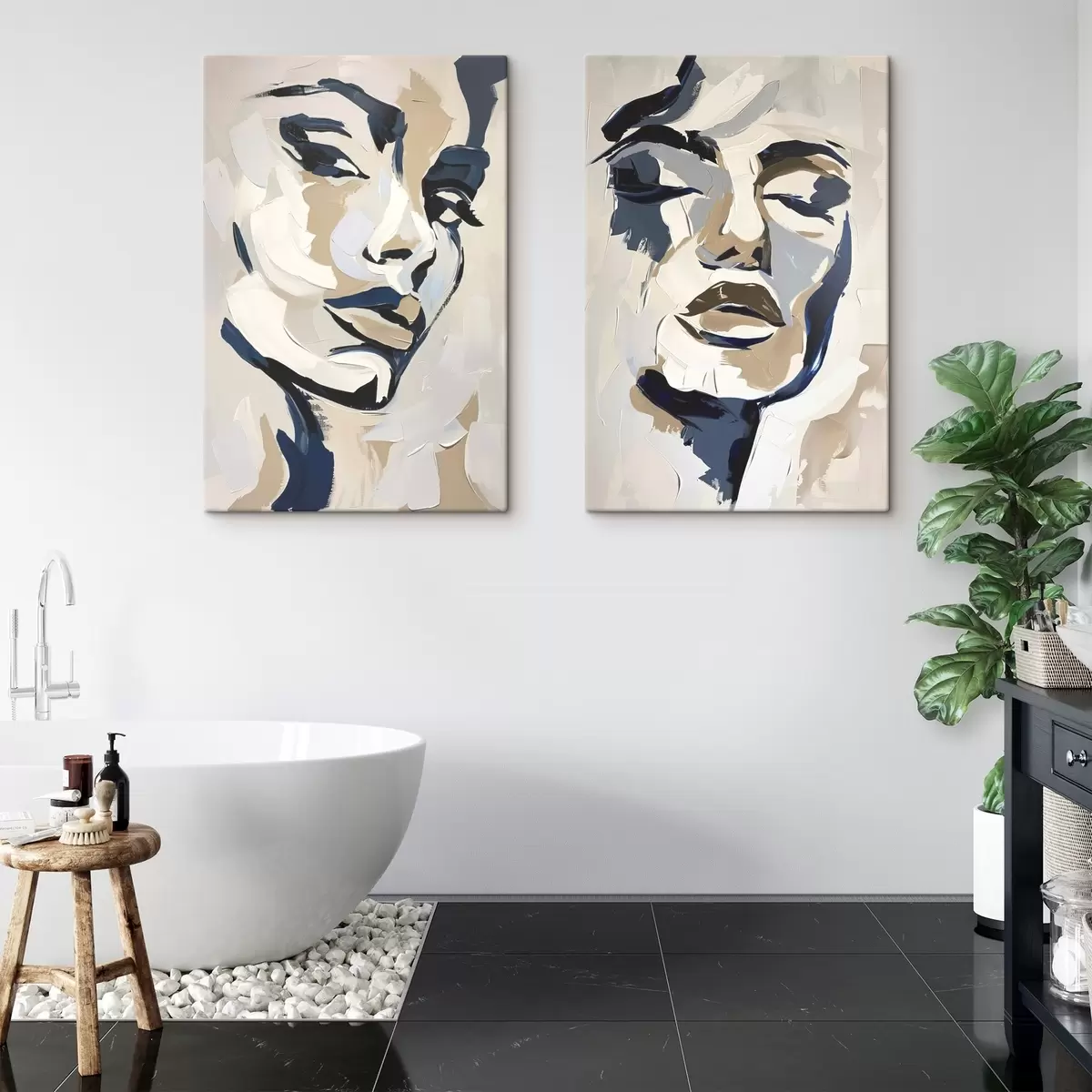  Schilderijen Abstracte gezichten van vrouwen met imitatiepenseelstreken m00713