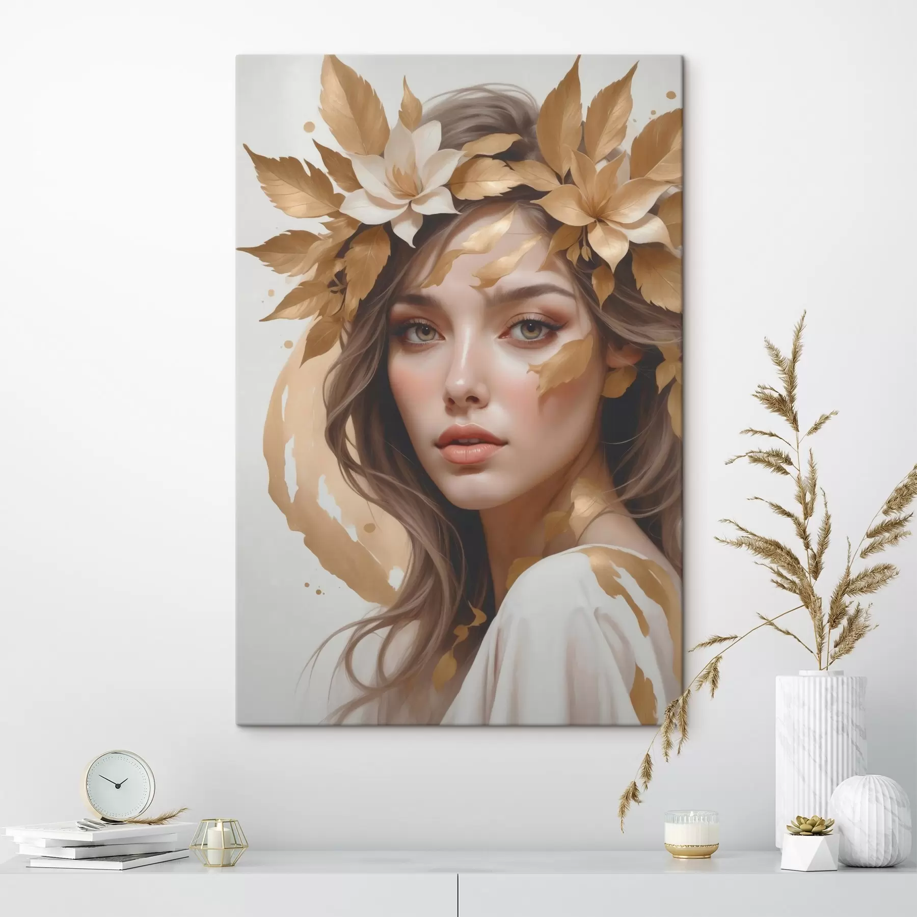  Schilderijen Een vrouw met bladeren in haar haar s45748