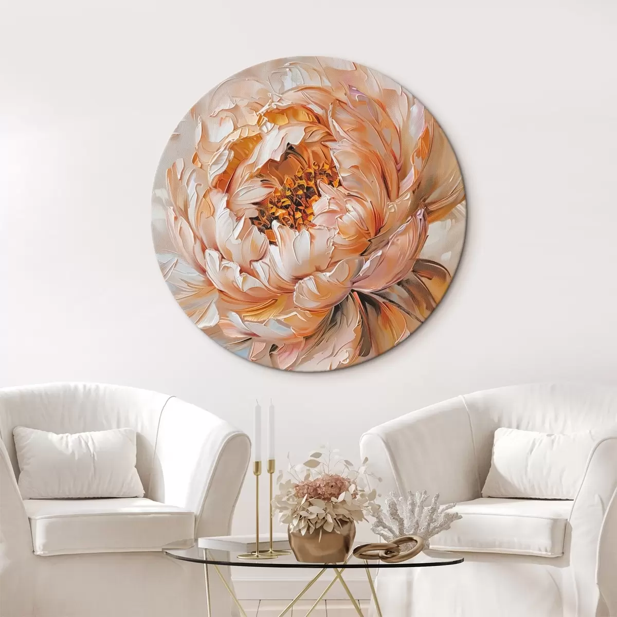 Ronde schilderijen Delicate abstracte pioenroos r45591