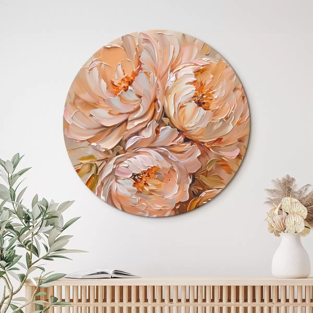 Ronde schilderijen Delicate abstracte pioenrozen r45592