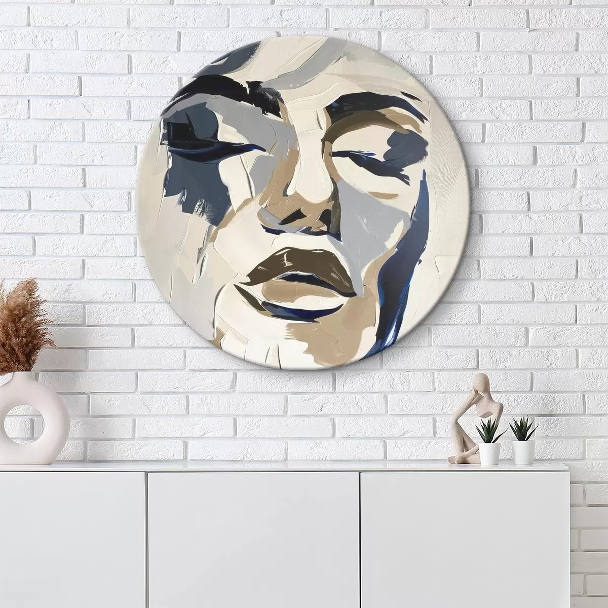 Ronde schilderijen Abstract portret van een vrouw met imitatie penseelstreken r45743