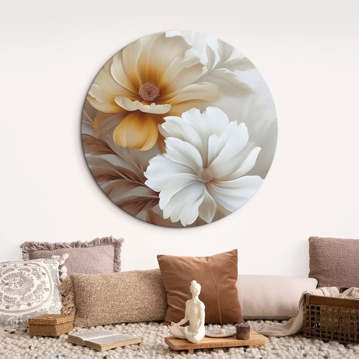 Ronde schilderijen Bloemen met bladeren r45745