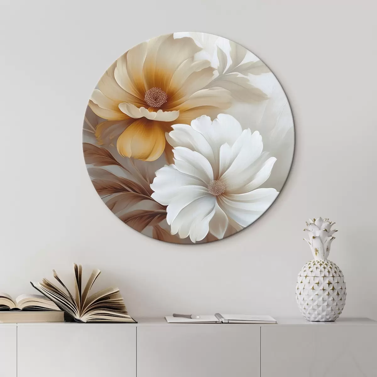 Ronde schilderijen Bloemen met bladeren r45745