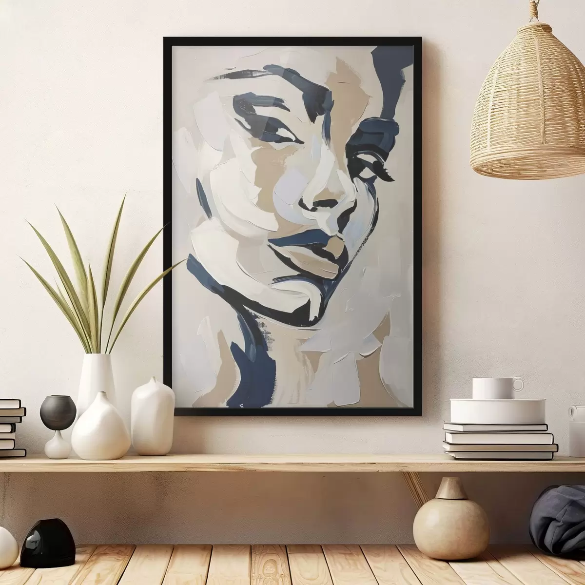 Poster Abstract portret van een vrouw met imitatie penseelstreken f45593