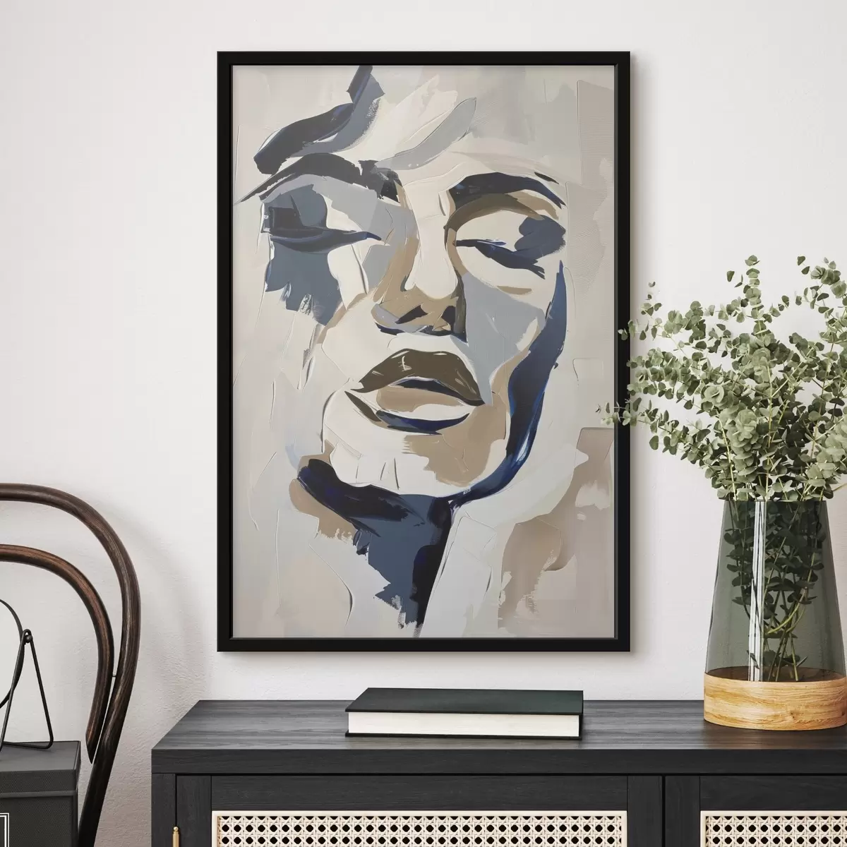 Poster Abstract portret van een vrouw met imitatie penseelstreken f45743