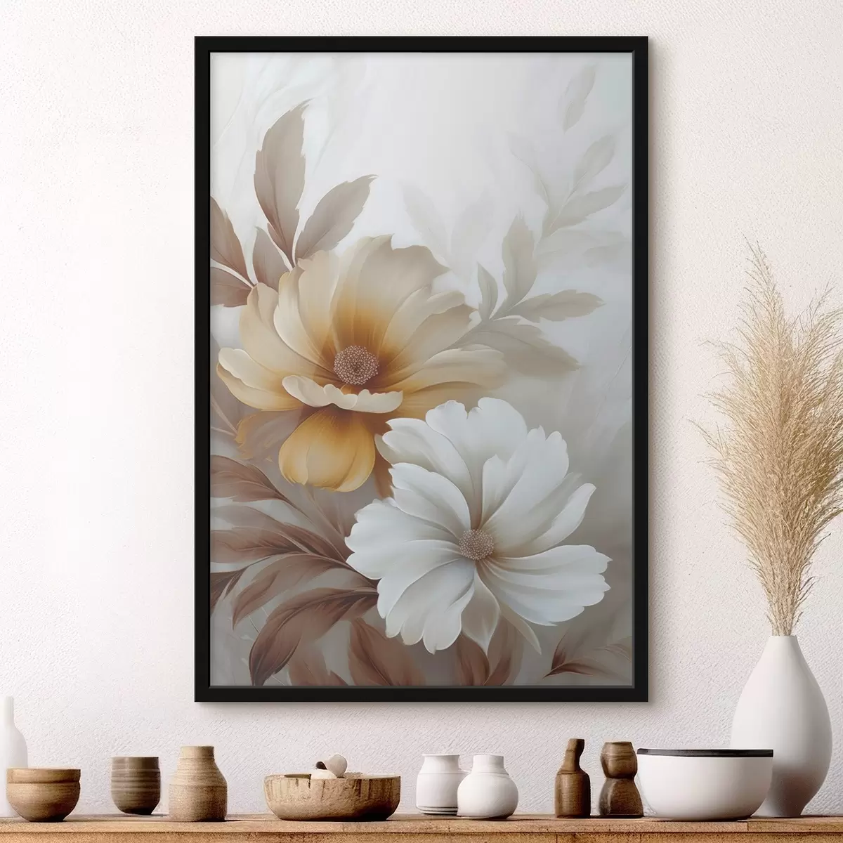 Poster Bloemen met bladeren f45745