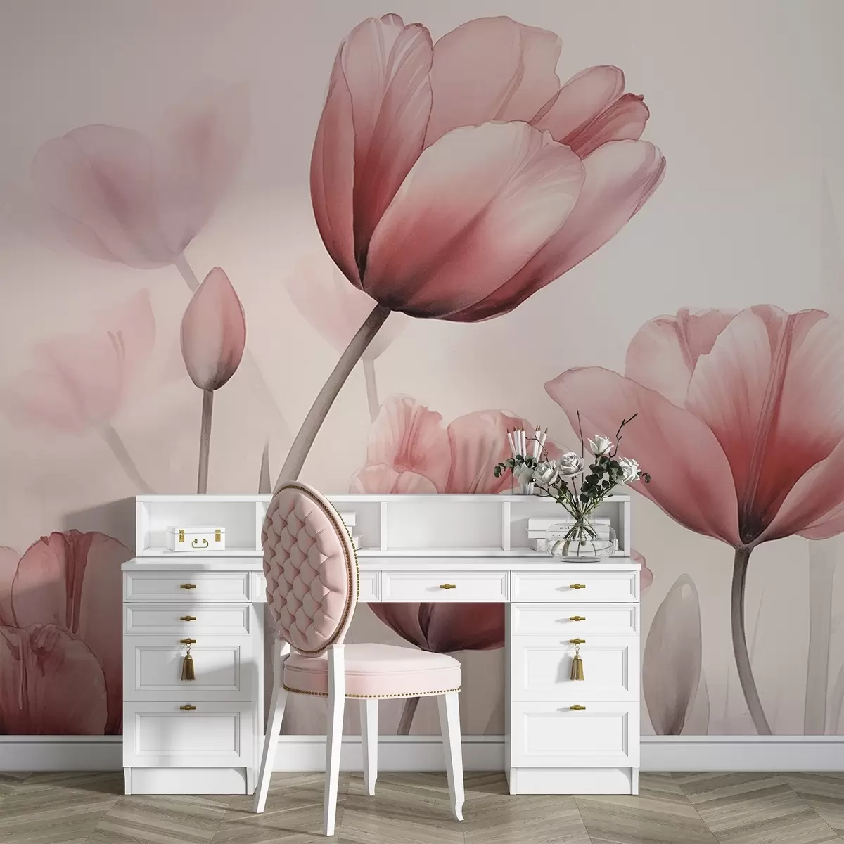 Fotobehang Tulpen met een verbrand effect en textuur w04519