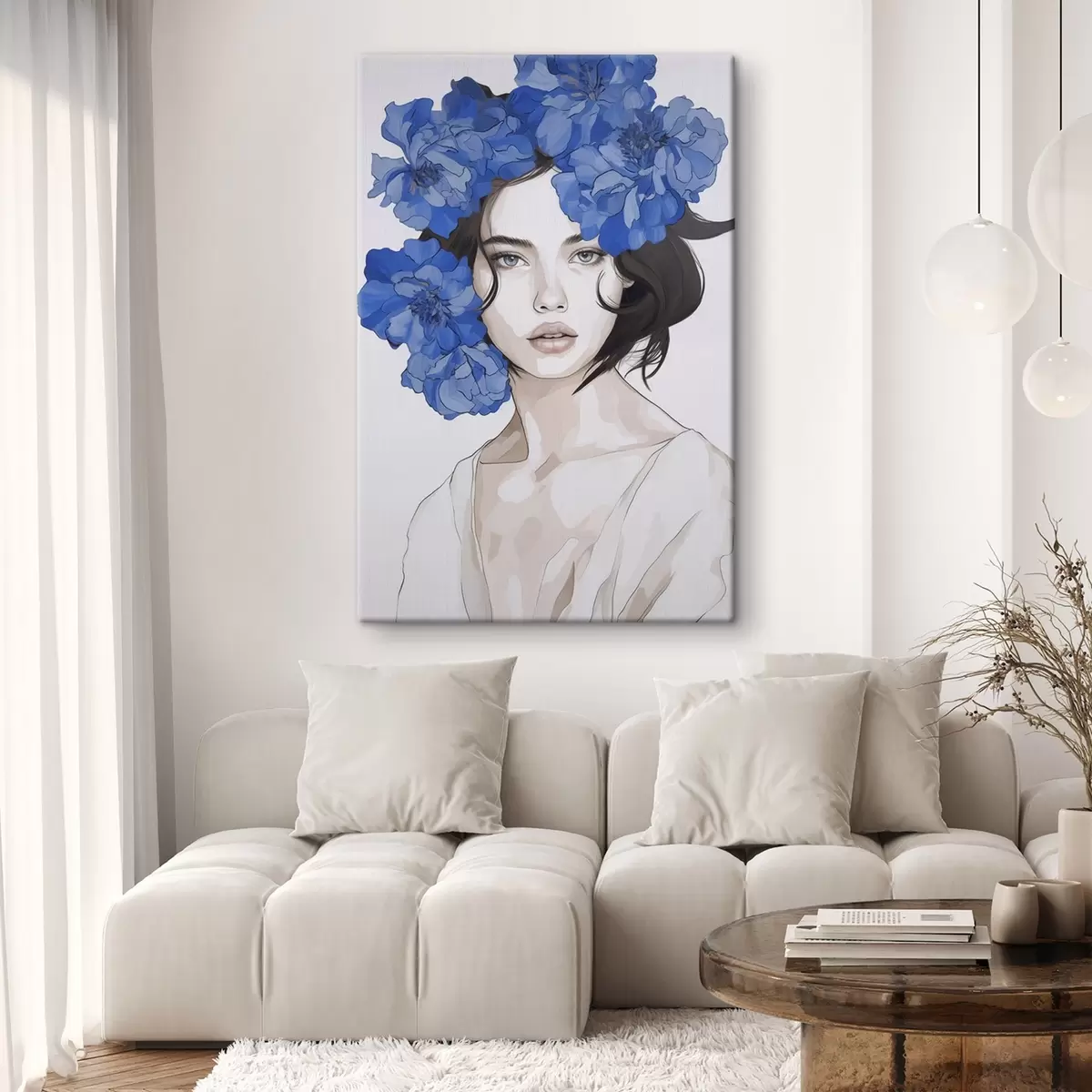  Schilderijen Portret van een meisje met blauwe bloemen s45756