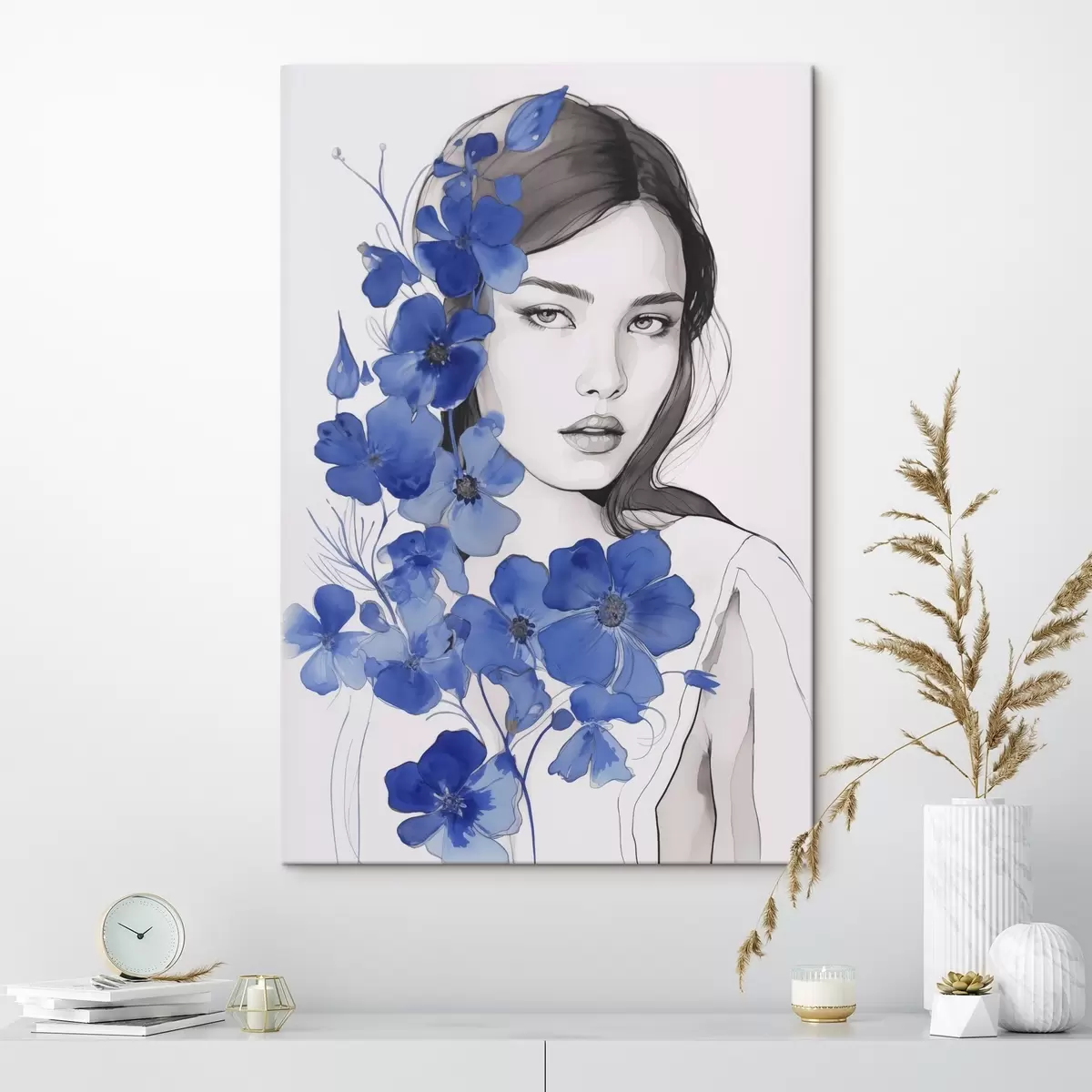  Schilderijen Meisje en blauwe bloemen s45757