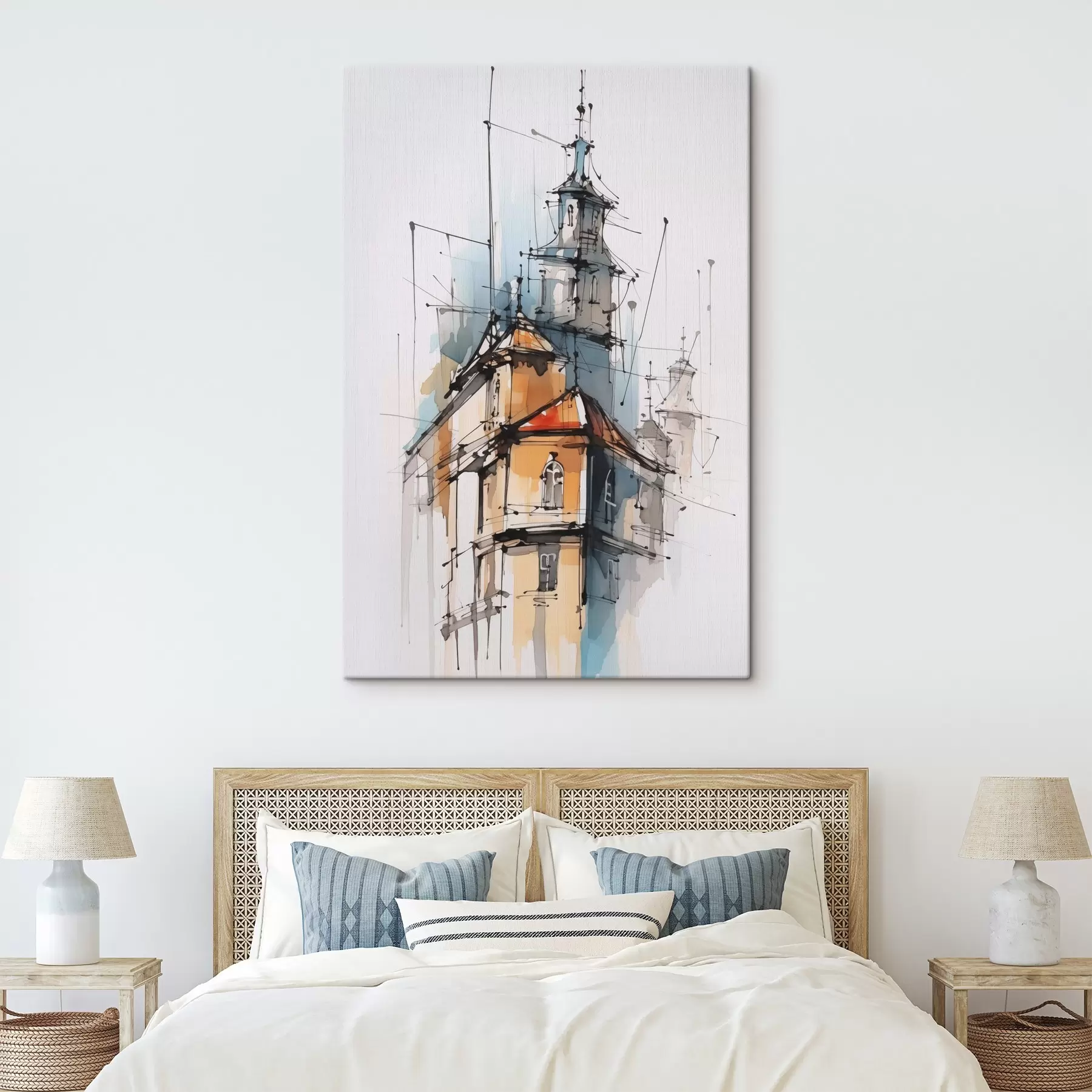  Schilderijen Huizen imitatie schets en aquarel s45765