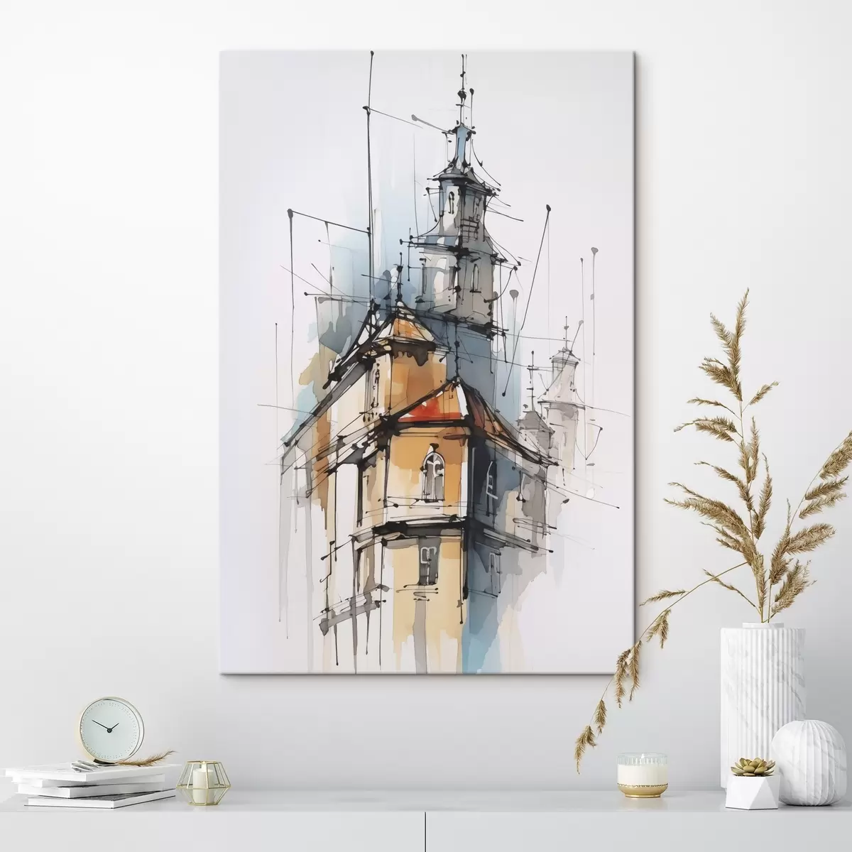  Schilderijen Huizen imitatie schets en aquarel s45765