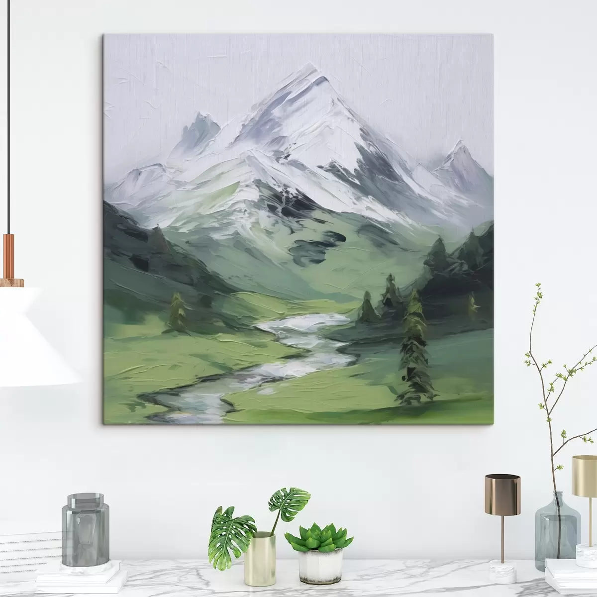  Schilderijen Schilderij dat een bergvallei nabootst s45775