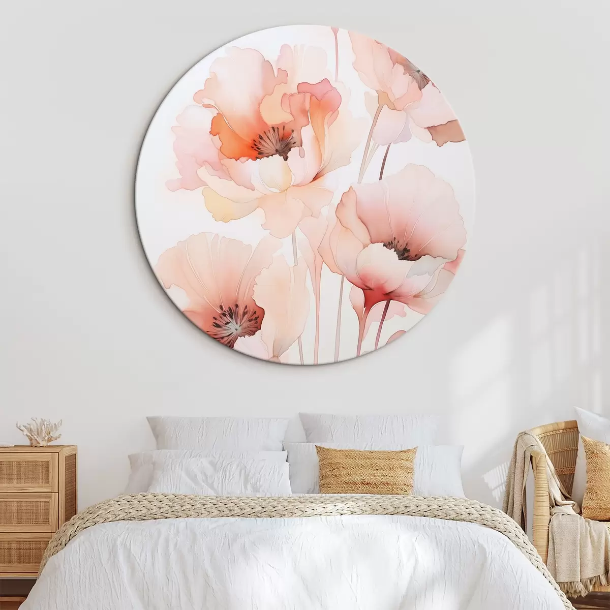Ronde schilderijen Klaprozen imitatie aquarel r45760