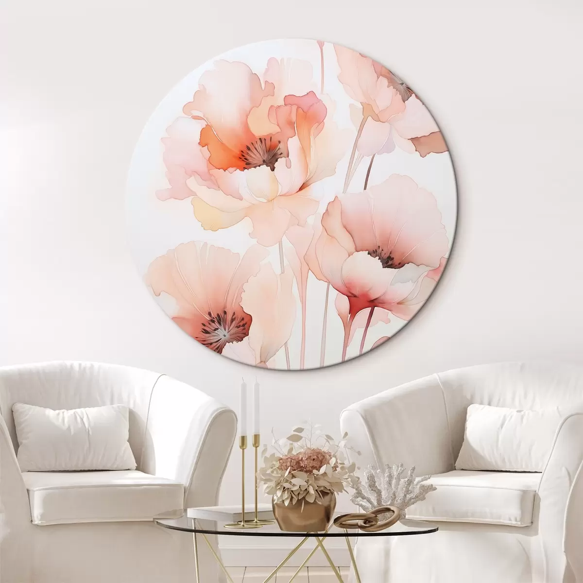 Ronde schilderijen Klaprozen imitatie aquarel r45760