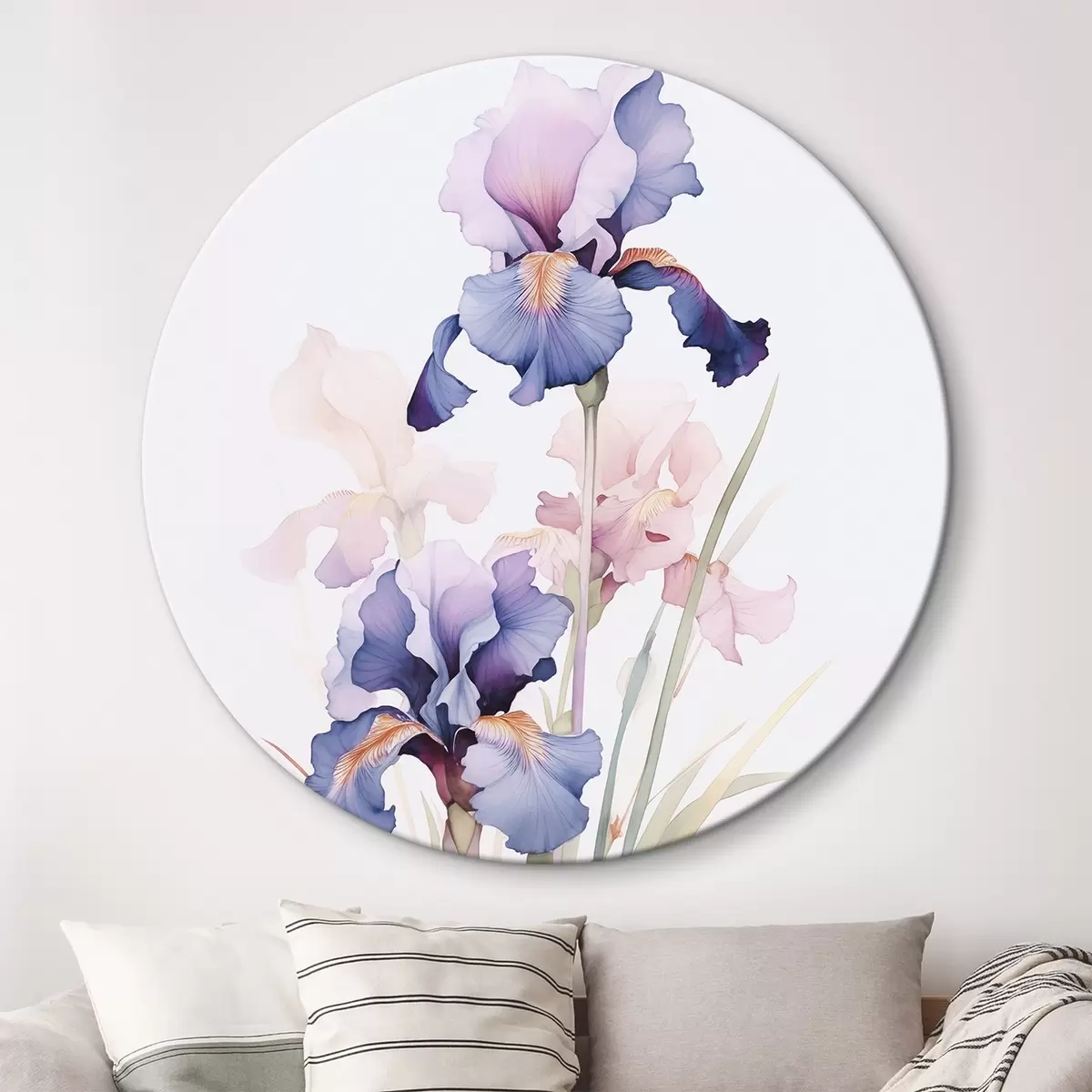 Ronde schilderijen Irissen imitatie van aquarel r45762