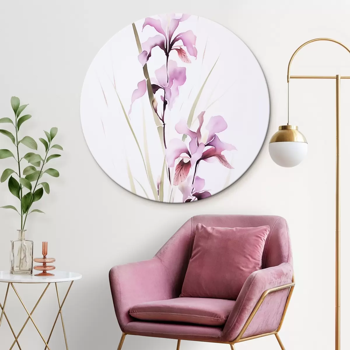 Ronde schilderijen Bloemen imitatie van aquarel r45763