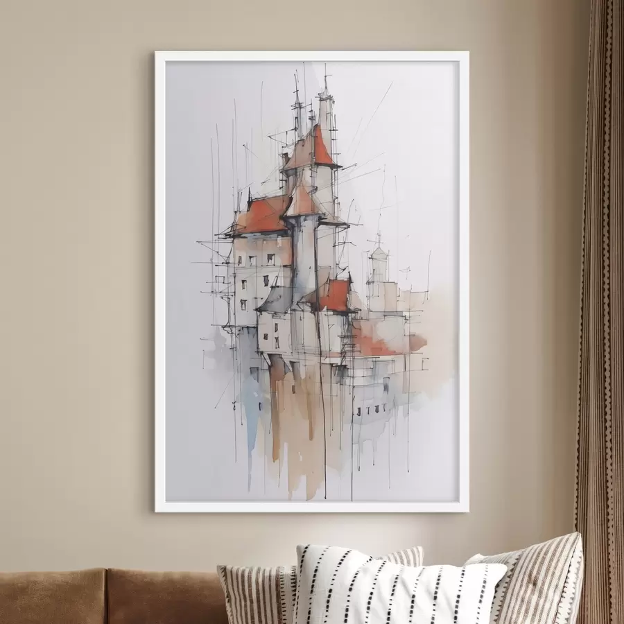 Fotobehang Huizen imitatie schets en aquarel f45764