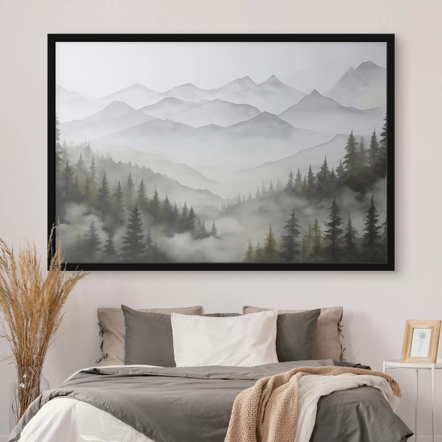 Fotobehang Bos in de mist voor de bergen f45774