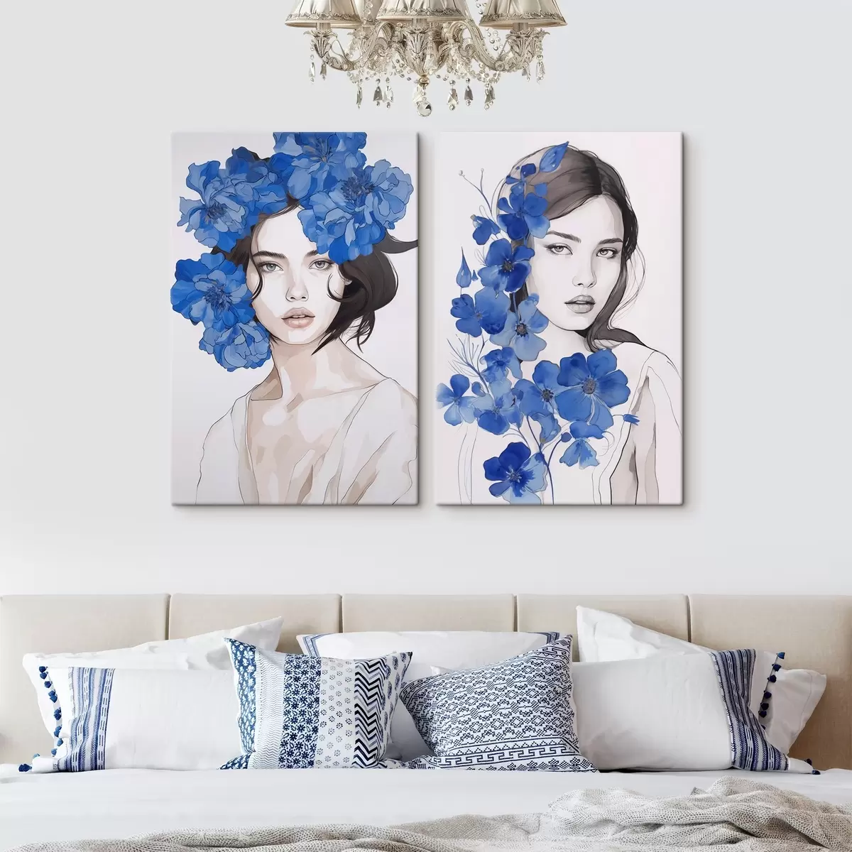  Schilderijen Portret van een meisje met blauwe bloemen m00721