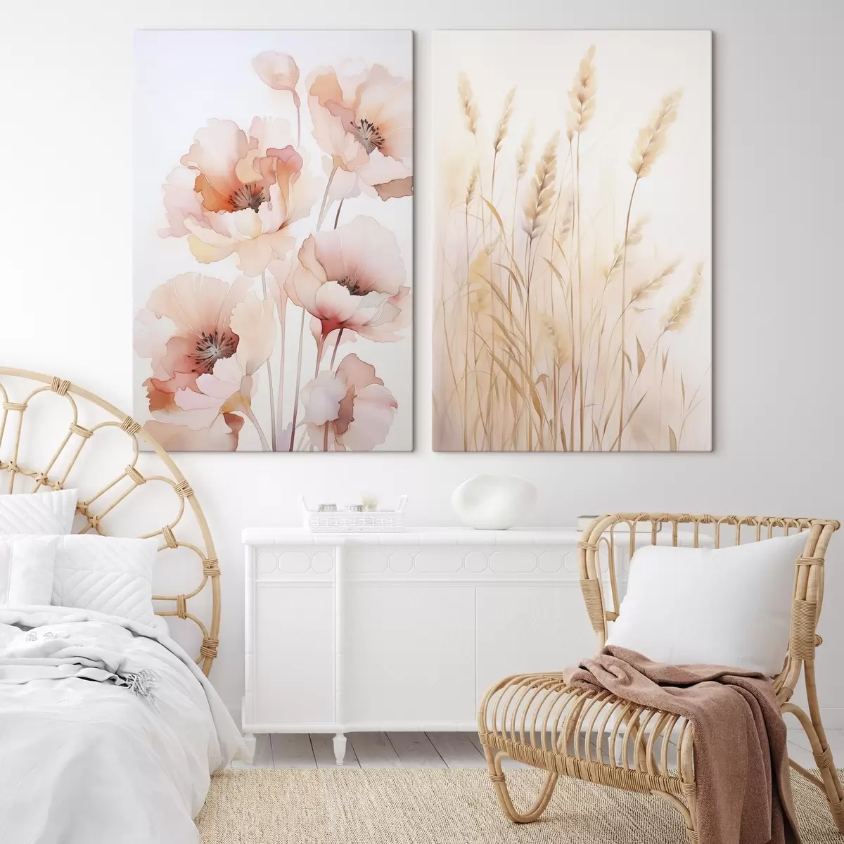  Schilderijen Klaprozen en aartjes imitatie aquarel m00723