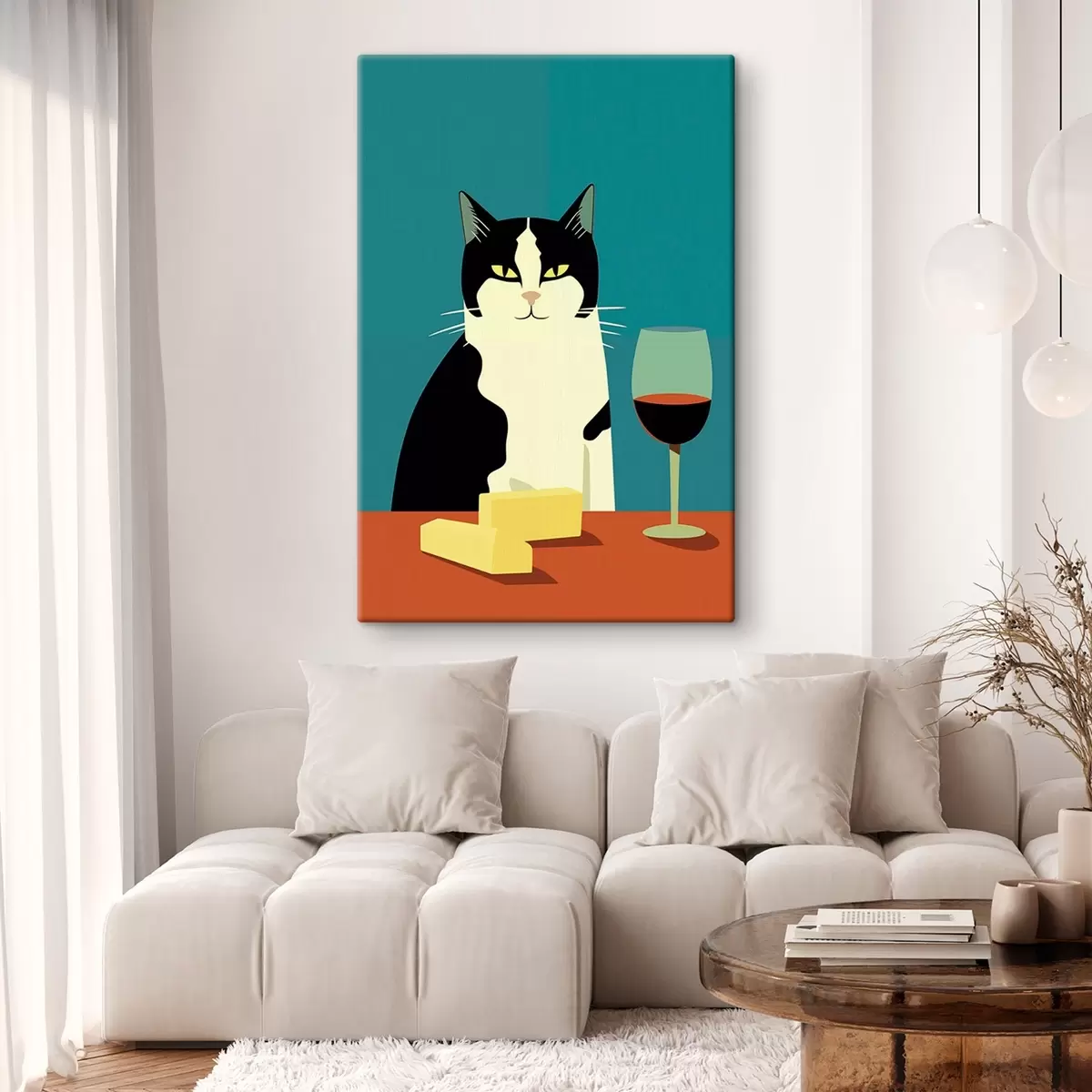  Schilderijen Kat met wijn en kaas s45801