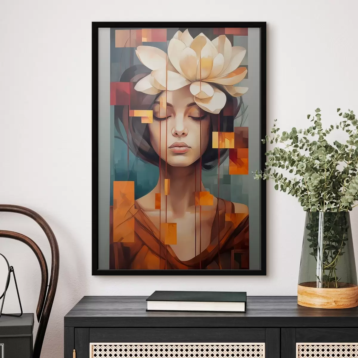 Poster Vrouw met een bloem f45796