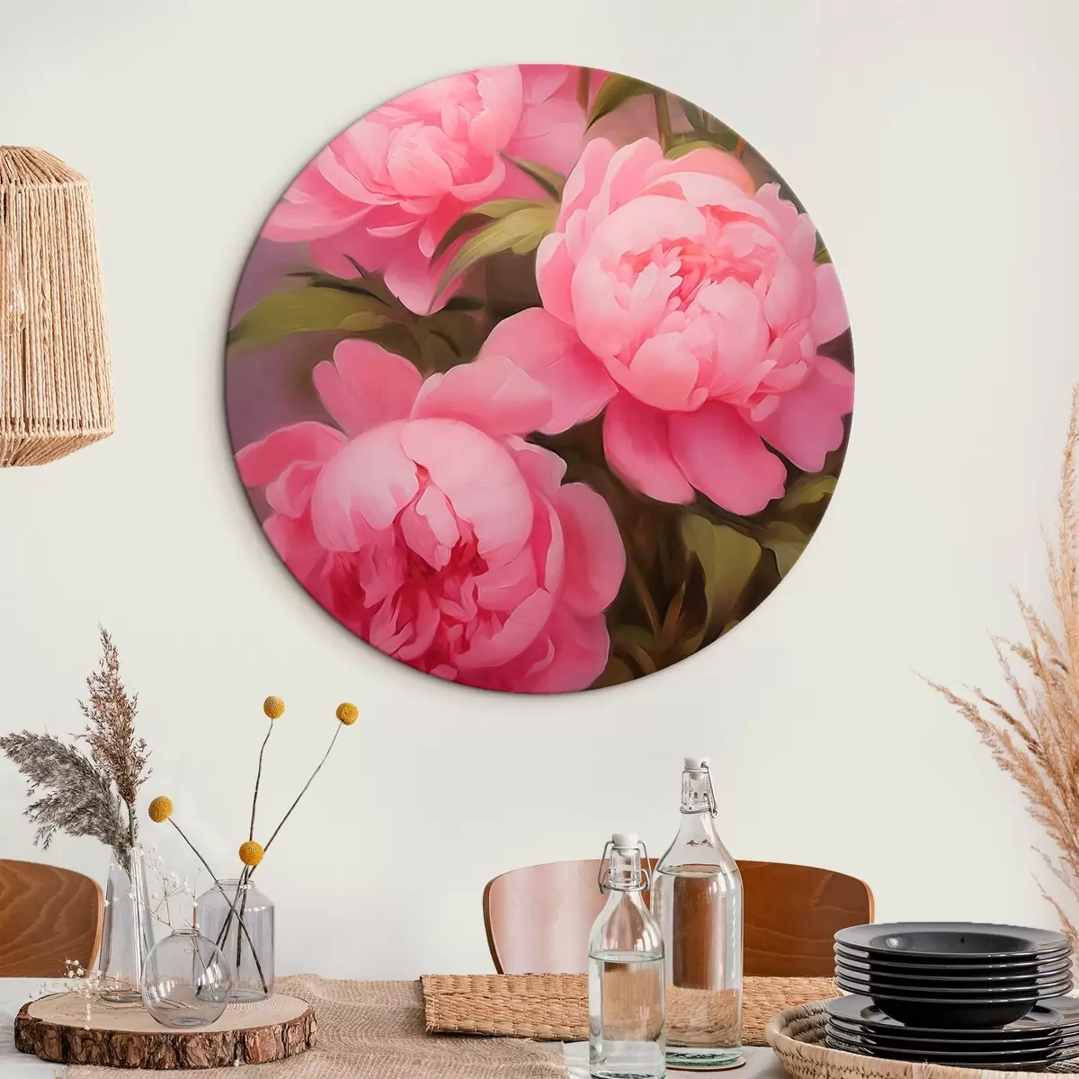Ronde schilderijen Roze pioenrozen r45783