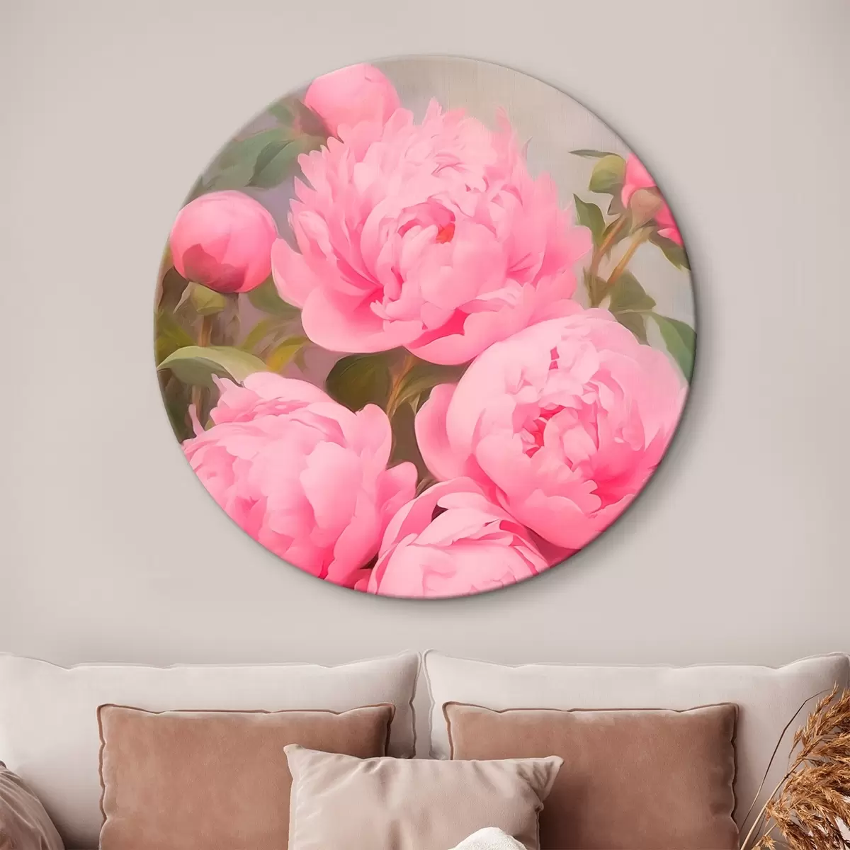 Ronde schilderijen Roze pioenrozen r45784