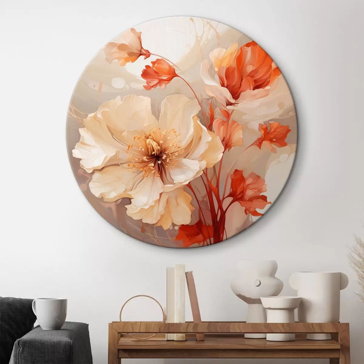 Ronde schilderijen Magische bloemen in pasteltinten in dromerige stijl r45042