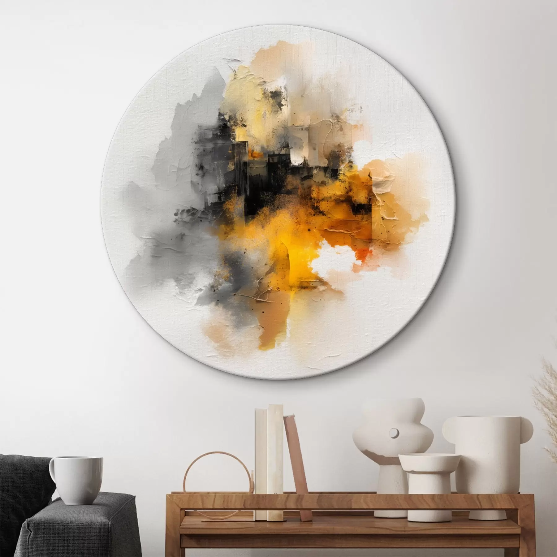  Schilderijen Abstracte compositie in oranje en grijstinten met textuur r45238