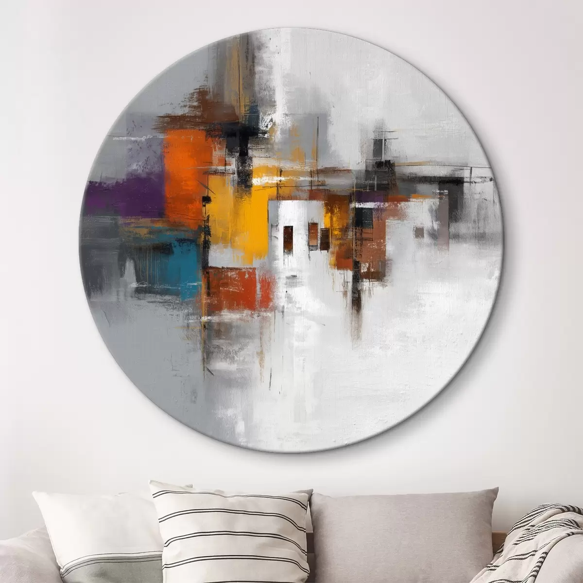 Ronde schilderijen Kleurrijke abstractie met geometrische motieven r45239