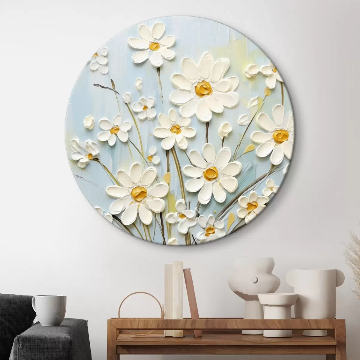 Ronde schilderijen Gestructureerde madeliefjes: impasto kunst met expressieve penseelstreken r45266
