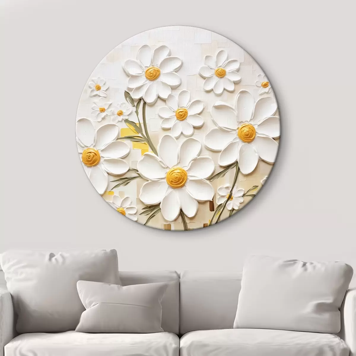 Ronde schilderijen Bloemcompositie in volumetrische stijl met accenten r45267