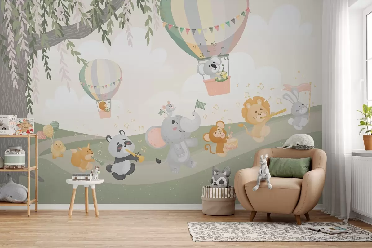 Fotobehang Landschap met dieren die muziekinstrumenten bespelen w04200v1