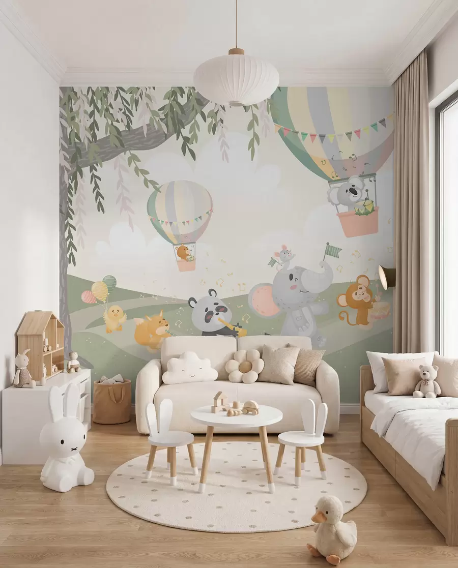 Fotobehang Landschap met dieren die muziekinstrumenten bespelen w04200v1