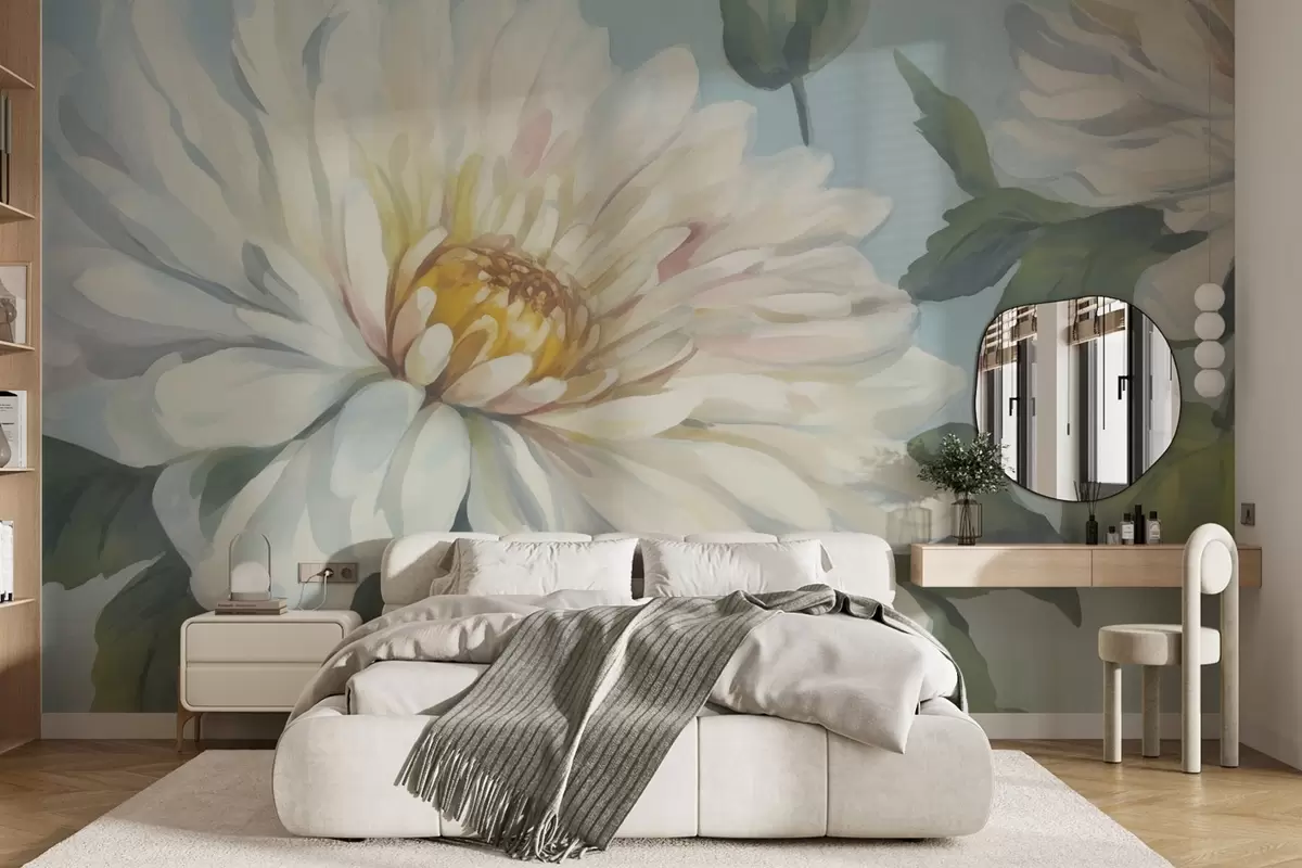 Fotobehang Imitatie schilderij van chrysantenbloesem w04530