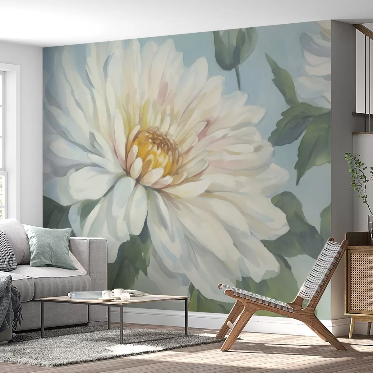 Fotobehang Imitatie schilderij van chrysantenbloesem w04530