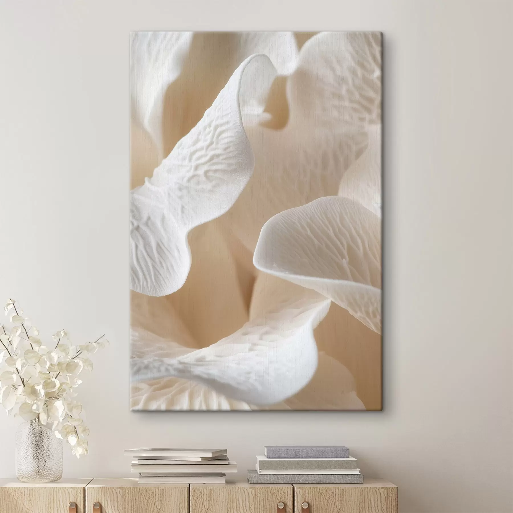  Schilderijen bloemblaadjes met nerven in beige tinten s45703