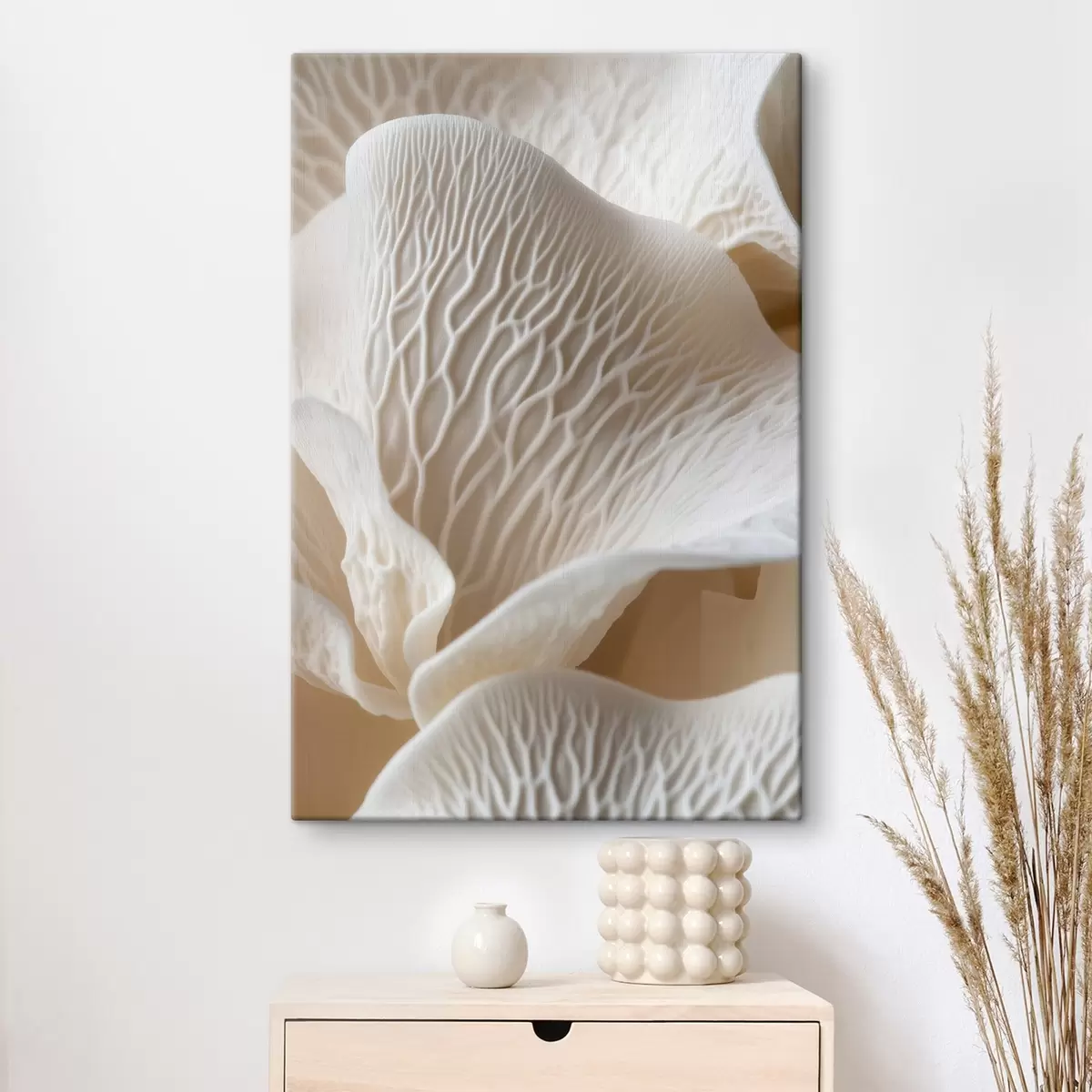  Schilderijen bloemblaadjes met nerven in beige tinten s45704