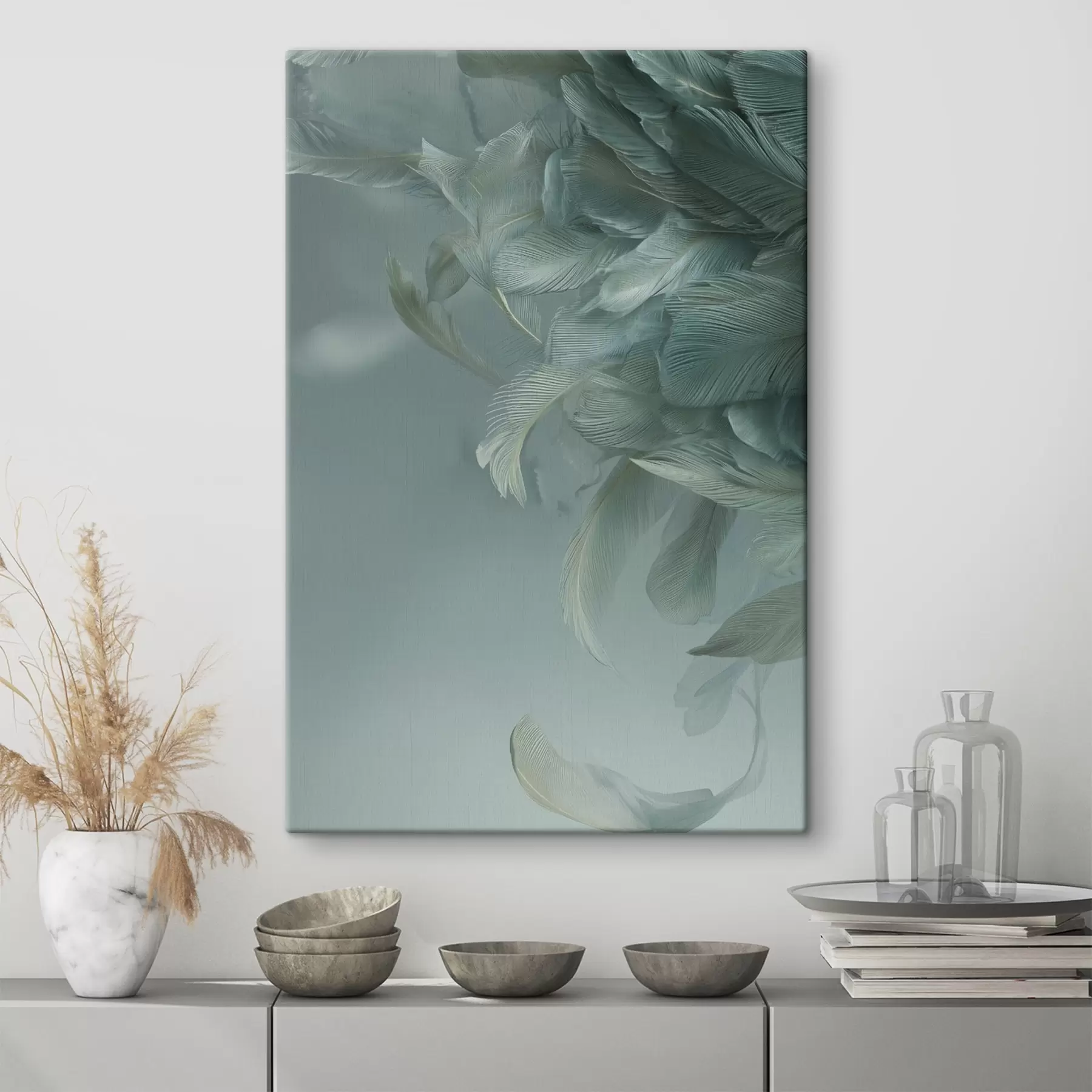  Schilderijen veren in maritieme kleuren s45708