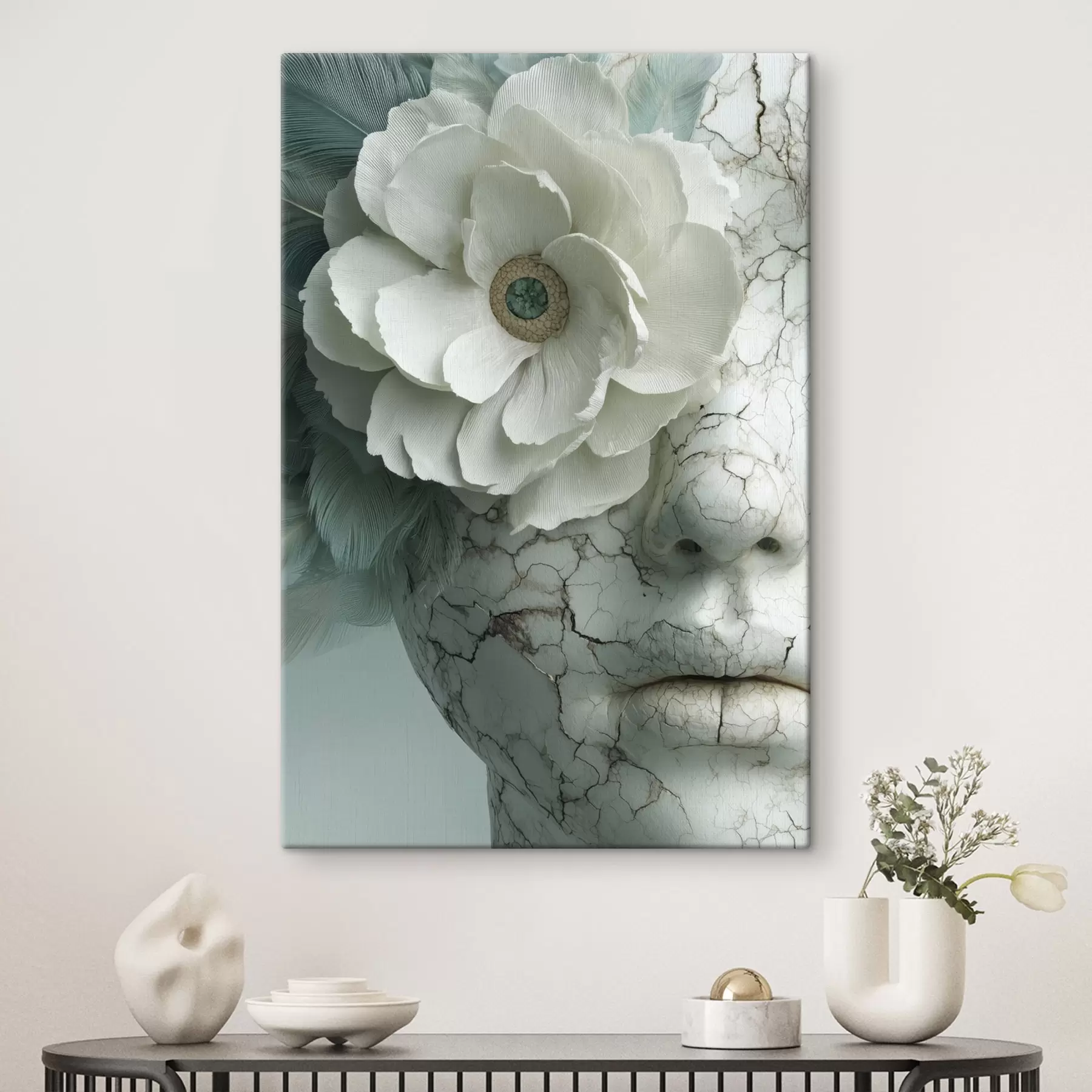  Schilderijen marmeren gezicht van een meisje met een bloem s45709