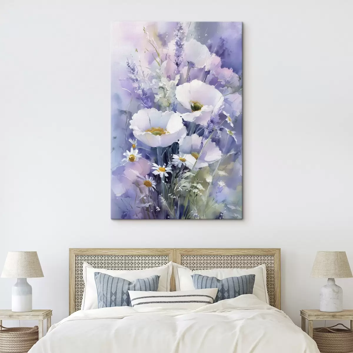  Schilderijen aquarelboeket in lila en witte tinten s45720