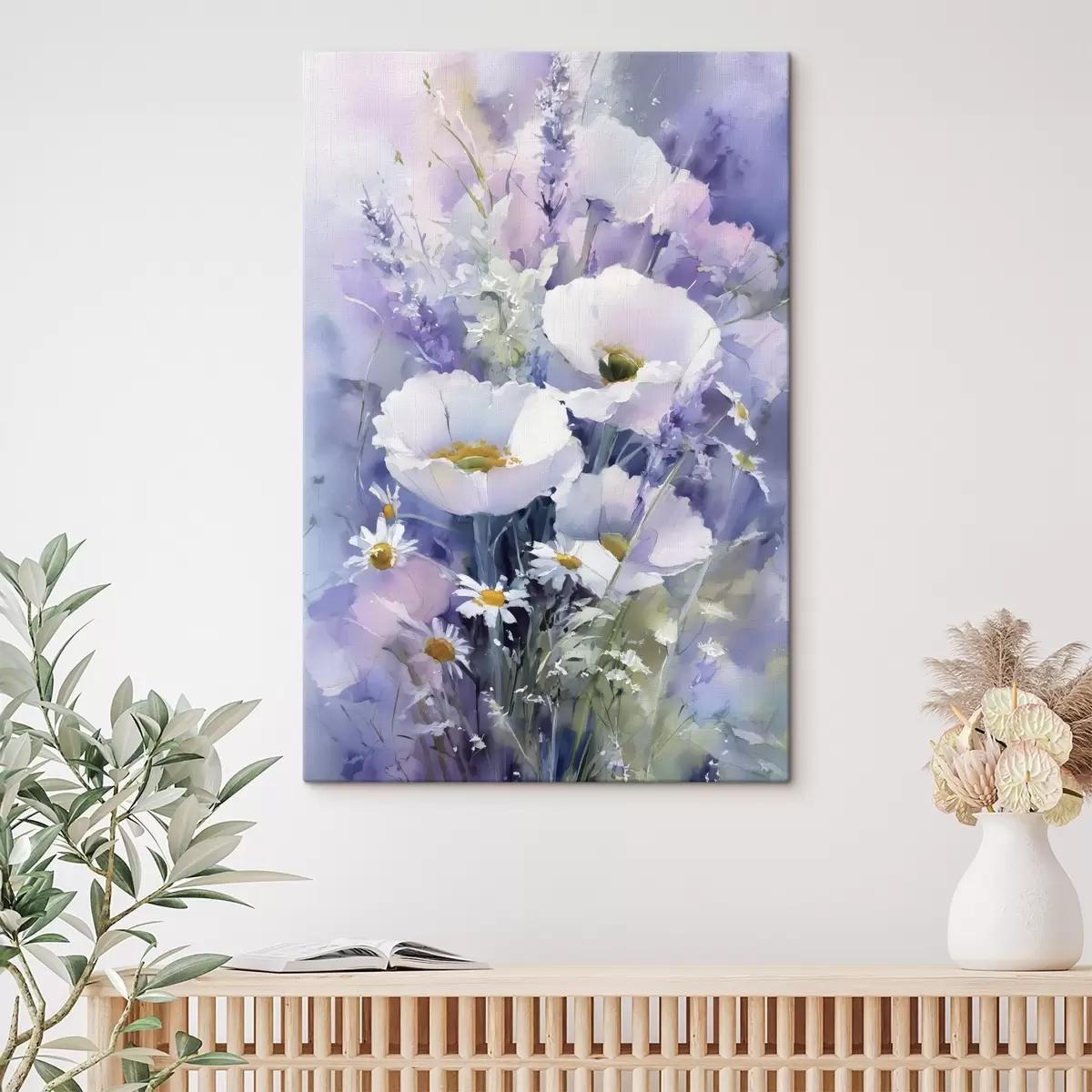  Schilderijen aquarelboeket in lila en witte tinten s45720