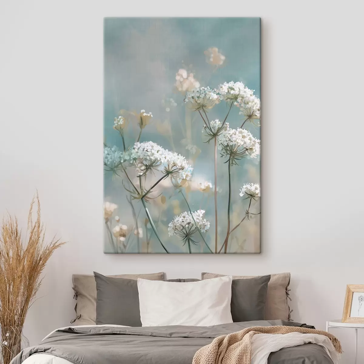  Schilderijen Queen Anne's Lace-bloemen in aquarelstijl op een blauwe achtergrond  s45721