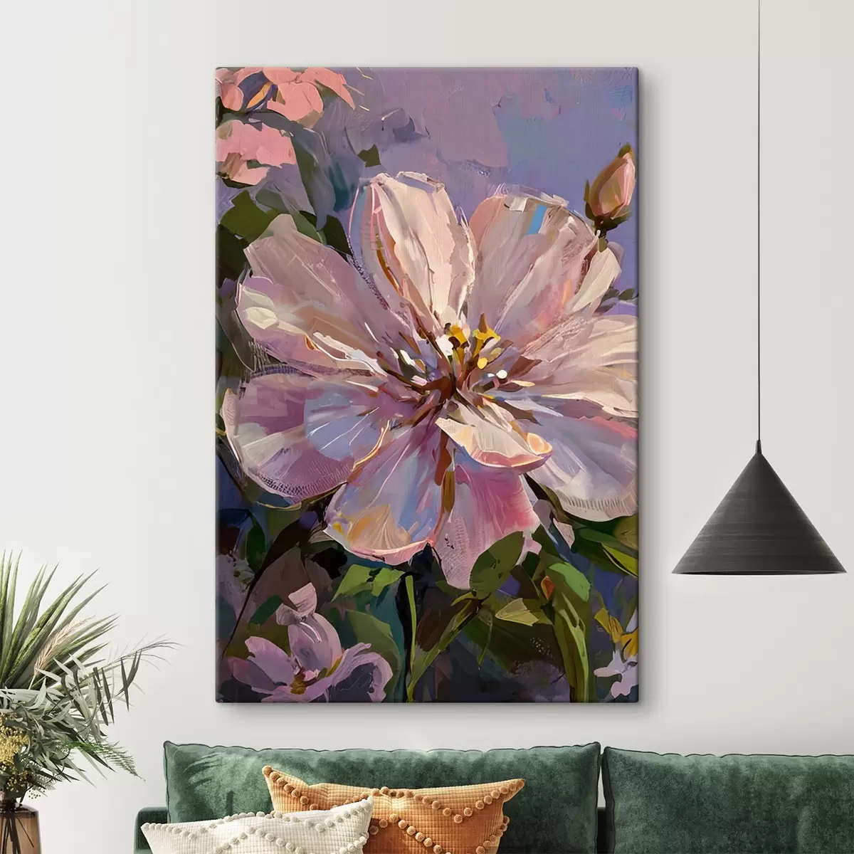  Schilderijen roze bloemen in de stijl van een olieverfschilderij s45723