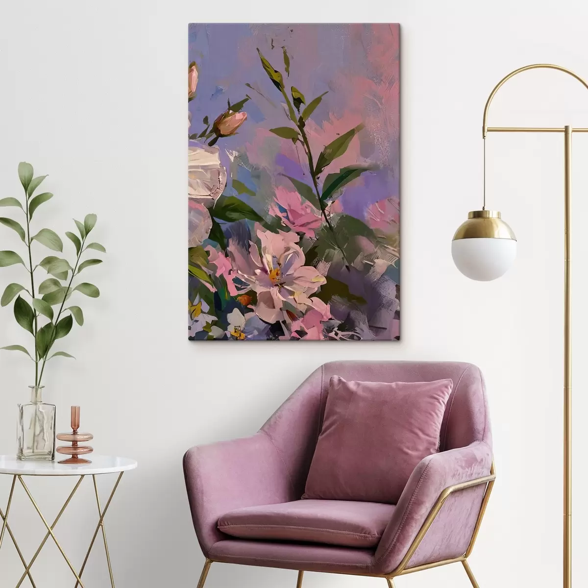  Schilderijen roze bloemen in de stijl van een olieverfschilderij s45724