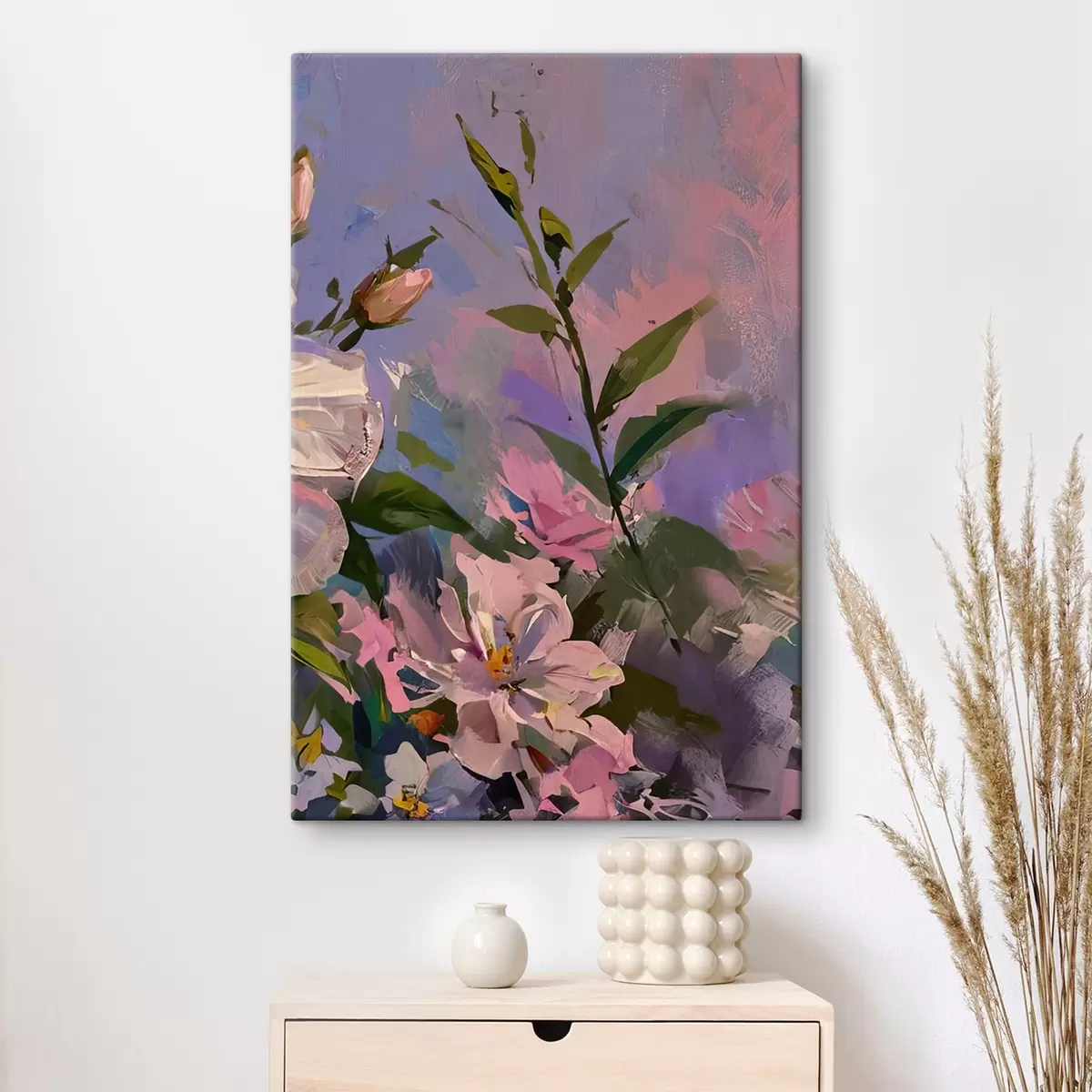  Schilderijen roze bloemen in de stijl van een olieverfschilderij s45724