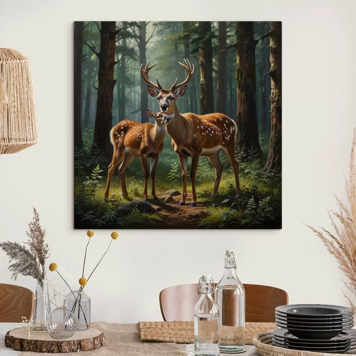  Schilderijen hert met kalf in het bos s45732