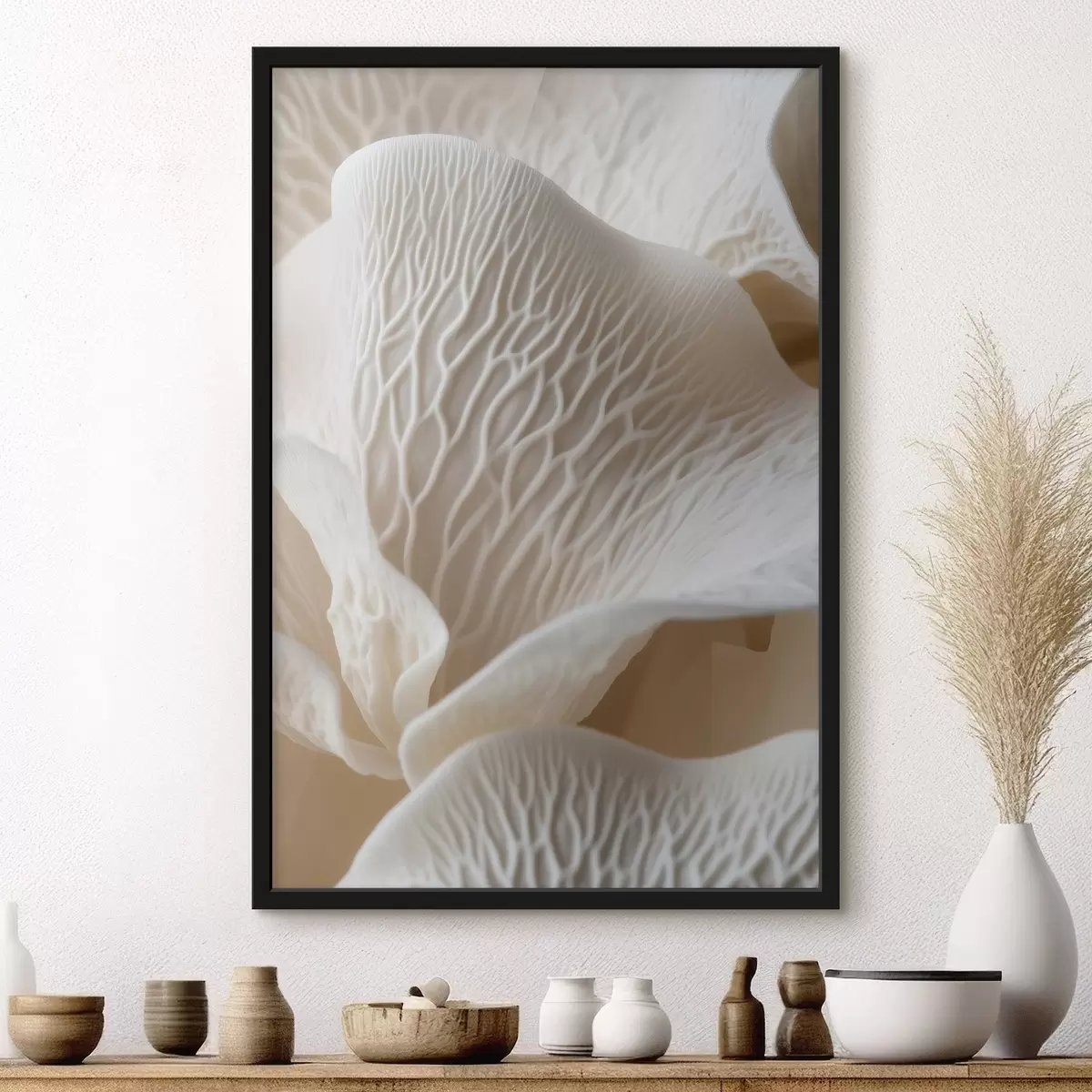 Poster bloemblaadjes met nerven in beige tinten f45704